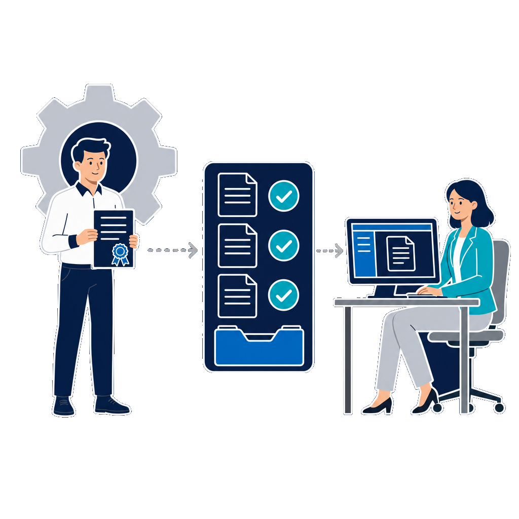 Digitaler Dokumenten-Workflow in der Produktion: Materialzeugnisse und Fertigungsunterlagen zentral abgelegt und freigegeben
